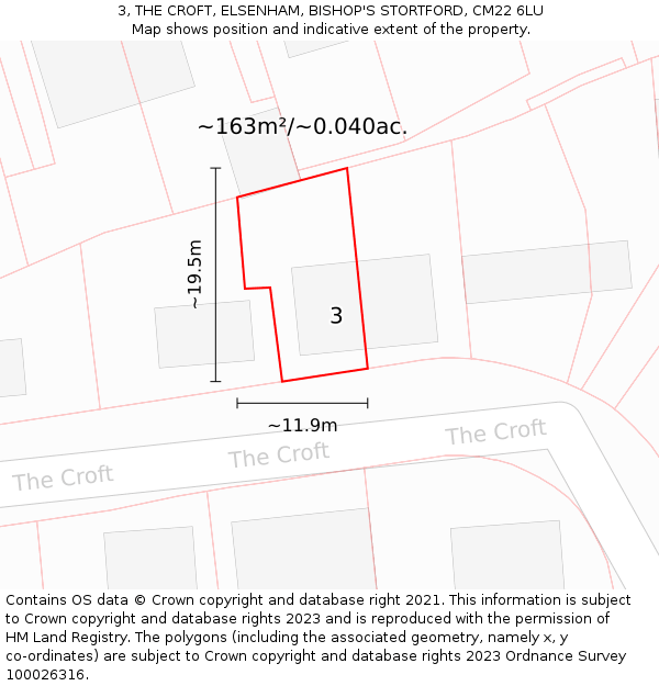 3, THE CROFT, ELSENHAM, BISHOP'S STORTFORD, CM22 6LU: Plot and title map