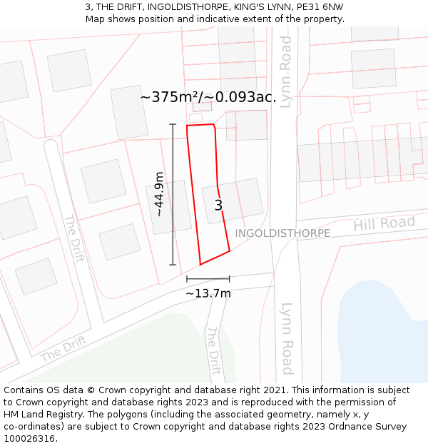 3, THE DRIFT, INGOLDISTHORPE, KING'S LYNN, PE31 6NW: Plot and title map