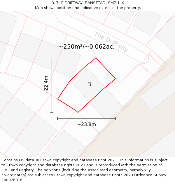 3, THE DRIFTWAY, BANSTEAD, SM7 1LX: Plot and title map