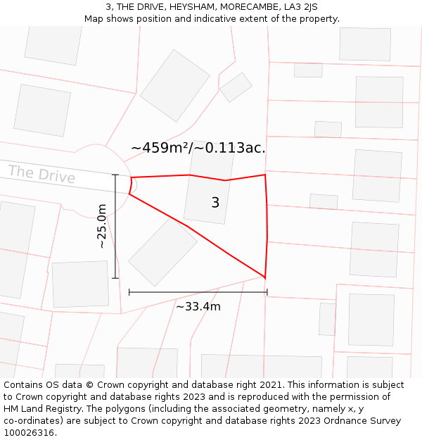 3, THE DRIVE, HEYSHAM, MORECAMBE, LA3 2JS: Plot and title map