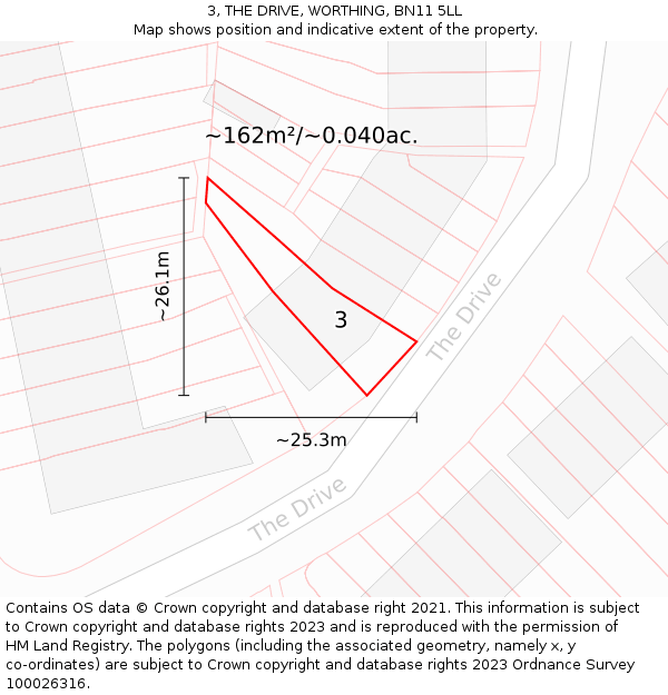 3, THE DRIVE, WORTHING, BN11 5LL: Plot and title map