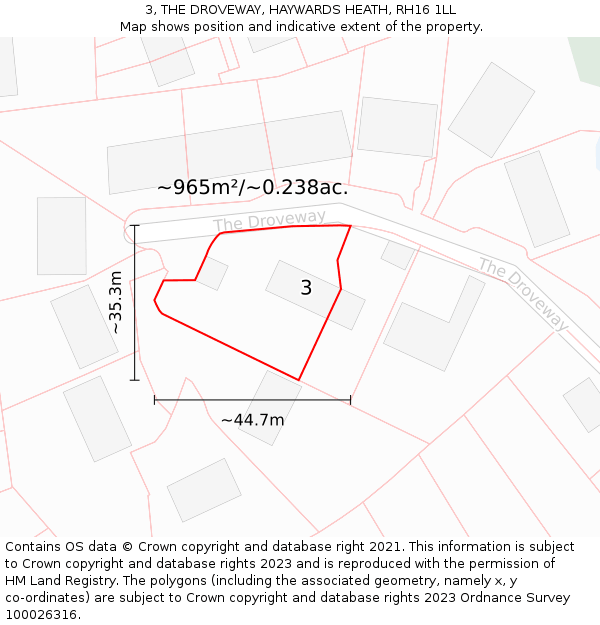 3, THE DROVEWAY, HAYWARDS HEATH, RH16 1LL: Plot and title map