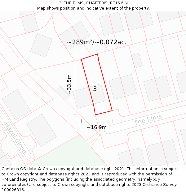 3, THE ELMS, CHATTERIS, PE16 6JN: Plot and title map