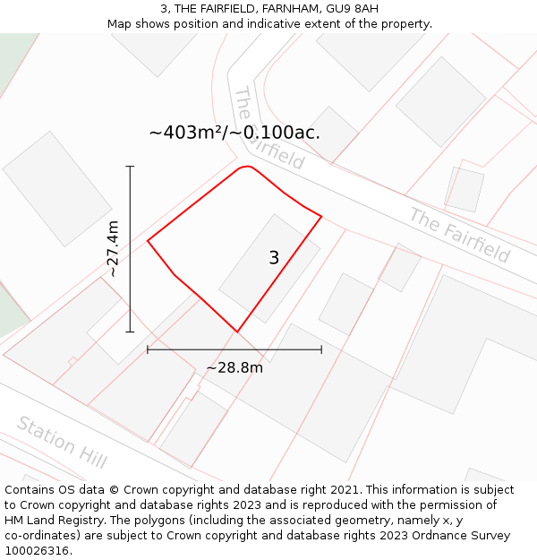 3, THE FAIRFIELD, FARNHAM, GU9 8AH: Plot and title map