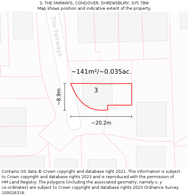 3, THE FAIRWAYS, CONDOVER, SHREWSBURY, SY5 7BW: Plot and title map