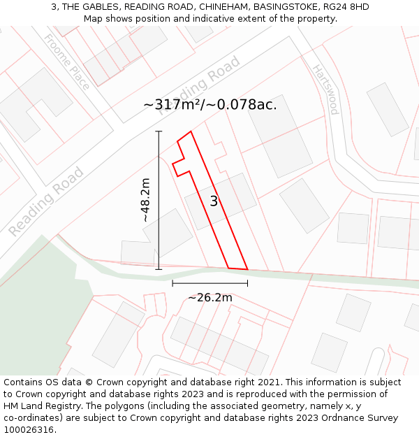 3, THE GABLES, READING ROAD, CHINEHAM, BASINGSTOKE, RG24 8HD: Plot and title map