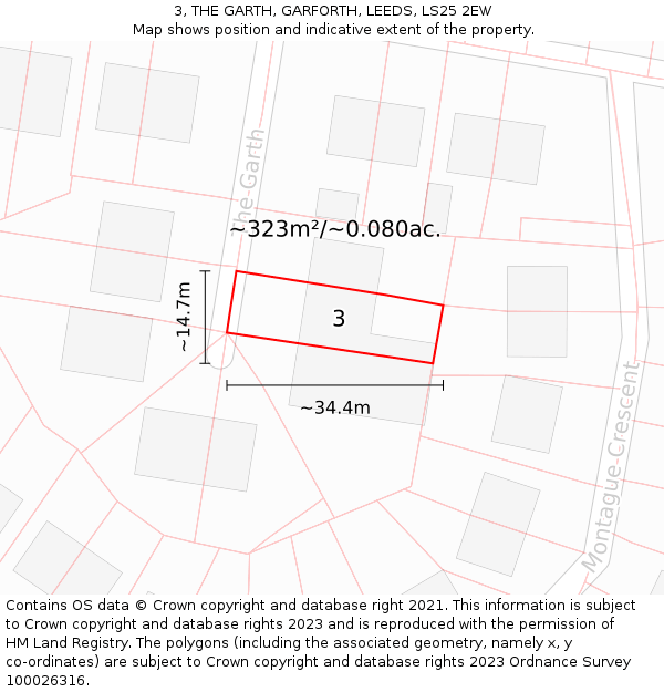 3, THE GARTH, GARFORTH, LEEDS, LS25 2EW: Plot and title map