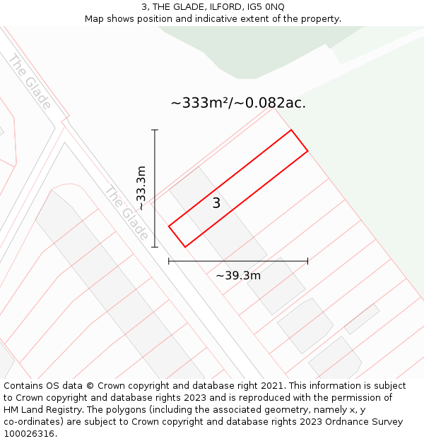3, THE GLADE, ILFORD, IG5 0NQ: Plot and title map