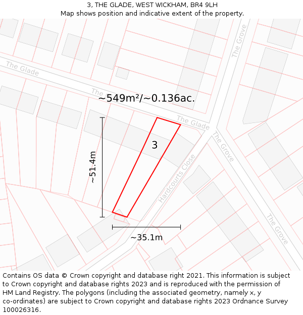 3, THE GLADE, WEST WICKHAM, BR4 9LH: Plot and title map