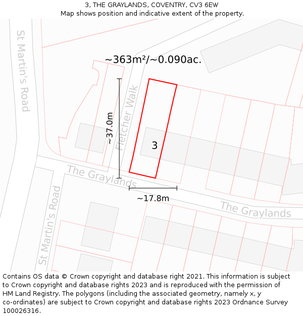 3, THE GRAYLANDS, COVENTRY, CV3 6EW: Plot and title map
