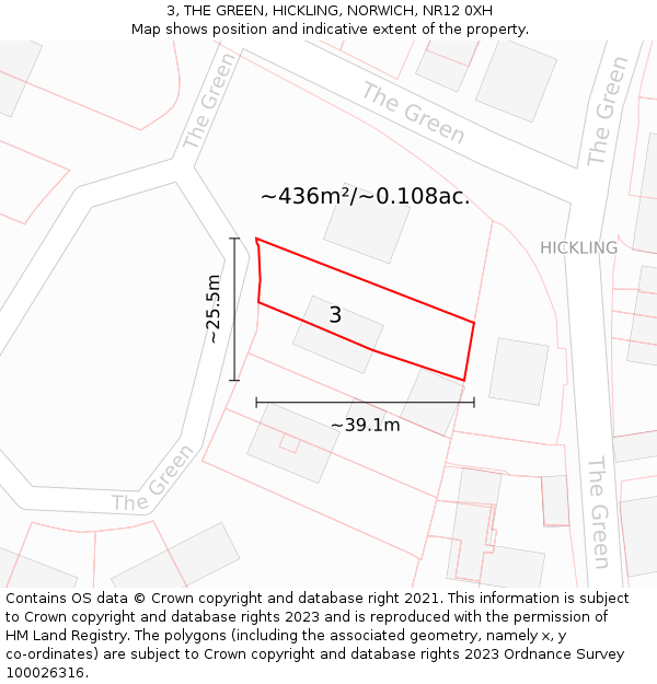 3, THE GREEN, HICKLING, NORWICH, NR12 0XH: Plot and title map