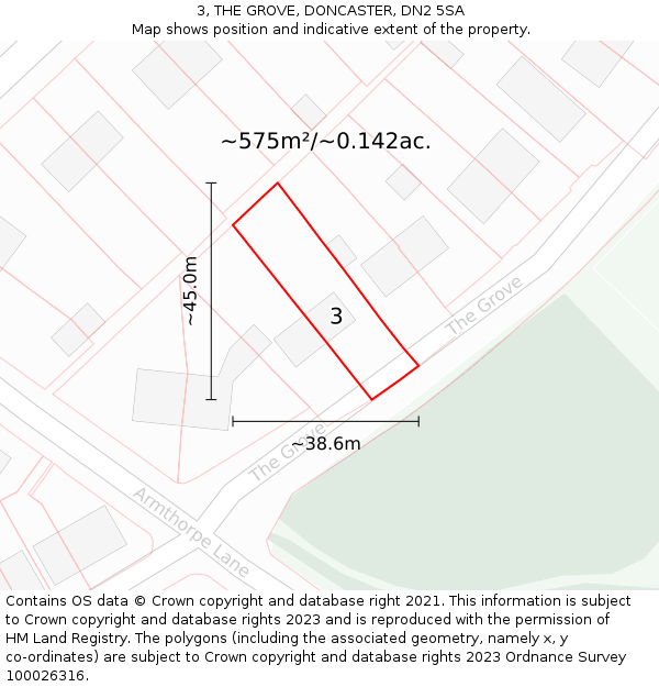 3, THE GROVE, DONCASTER, DN2 5SA: Plot and title map