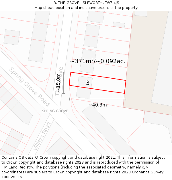 3, THE GROVE, ISLEWORTH, TW7 4JS: Plot and title map