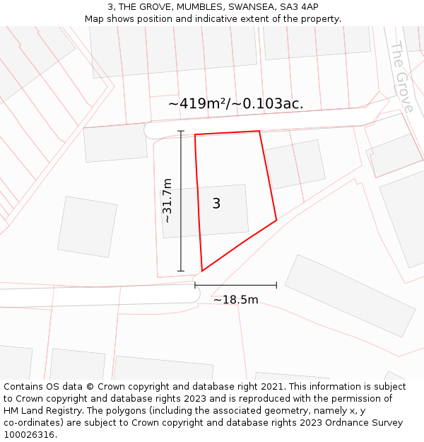 3, THE GROVE, MUMBLES, SWANSEA, SA3 4AP: Plot and title map