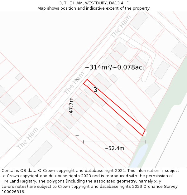 3, THE HAM, WESTBURY, BA13 4HF: Plot and title map