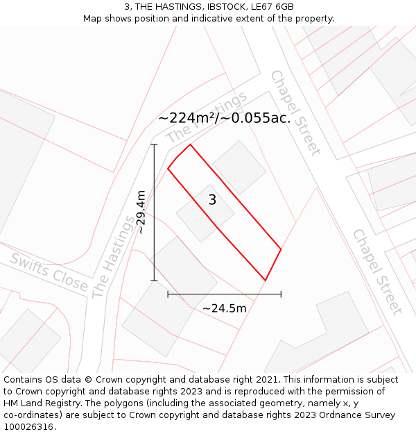 3, THE HASTINGS, IBSTOCK, LE67 6GB: Plot and title map