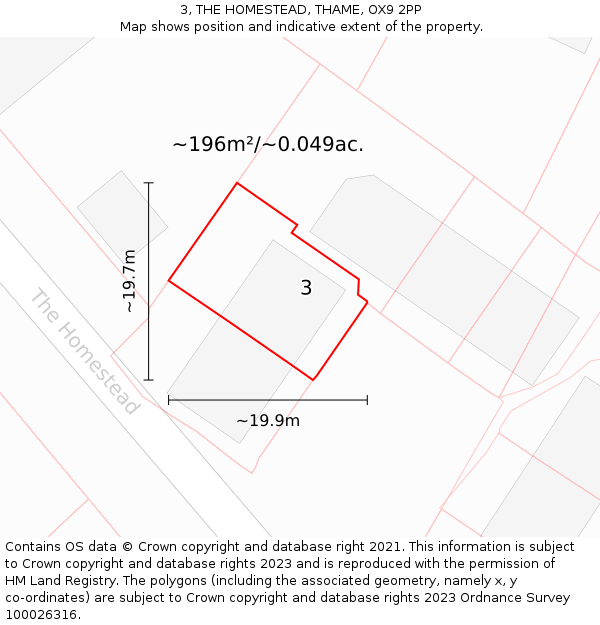 3, THE HOMESTEAD, THAME, OX9 2PP: Plot and title map