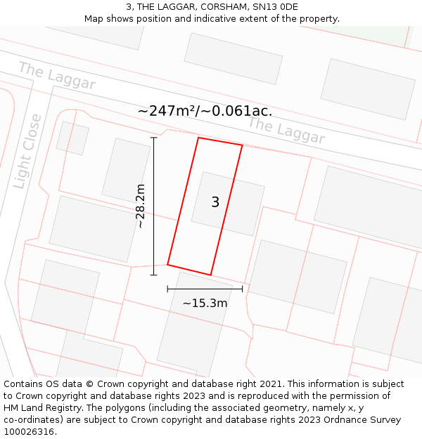 3, THE LAGGAR, CORSHAM, SN13 0DE: Plot and title map