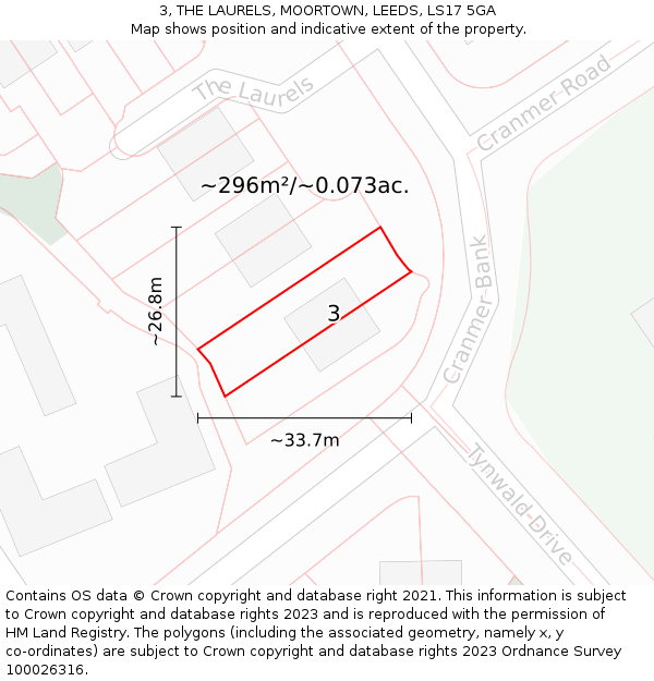 3, THE LAURELS, MOORTOWN, LEEDS, LS17 5GA: Plot and title map