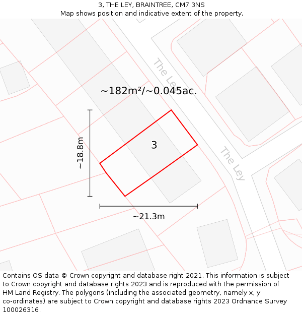 3, THE LEY, BRAINTREE, CM7 3NS: Plot and title map