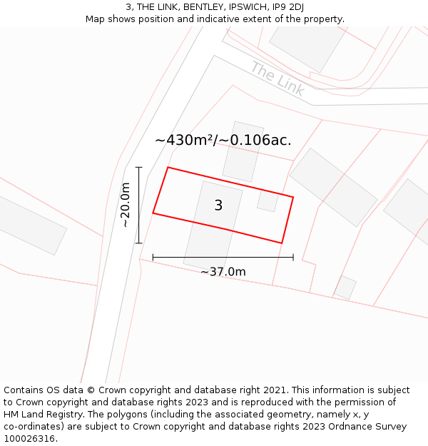 3, THE LINK, BENTLEY, IPSWICH, IP9 2DJ: Plot and title map