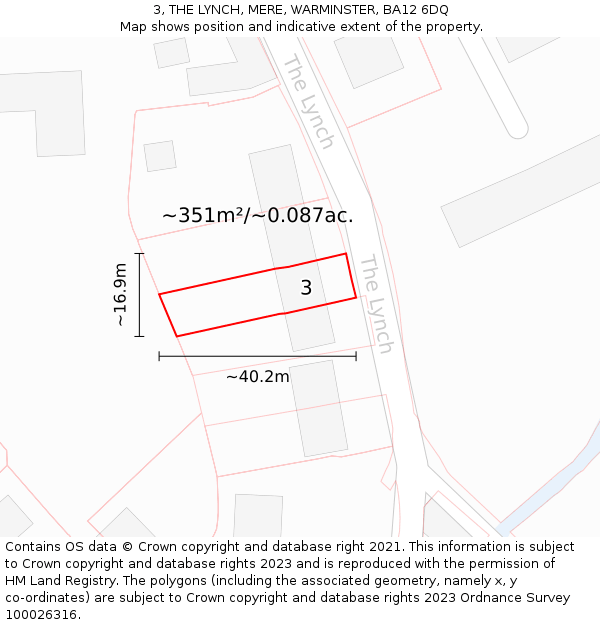 3, THE LYNCH, MERE, WARMINSTER, BA12 6DQ: Plot and title map