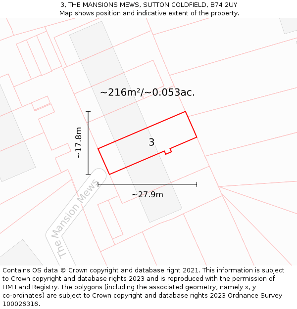 3, THE MANSIONS MEWS, SUTTON COLDFIELD, B74 2UY: Plot and title map