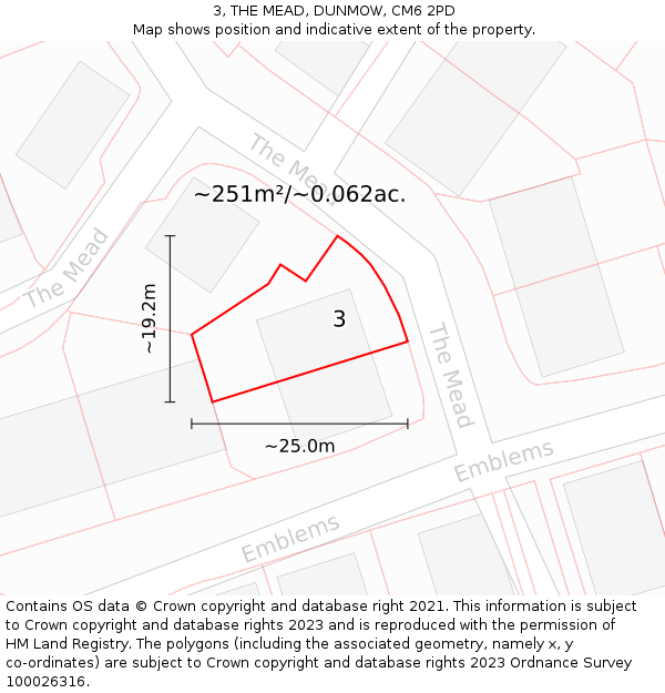 3, THE MEAD, DUNMOW, CM6 2PD: Plot and title map