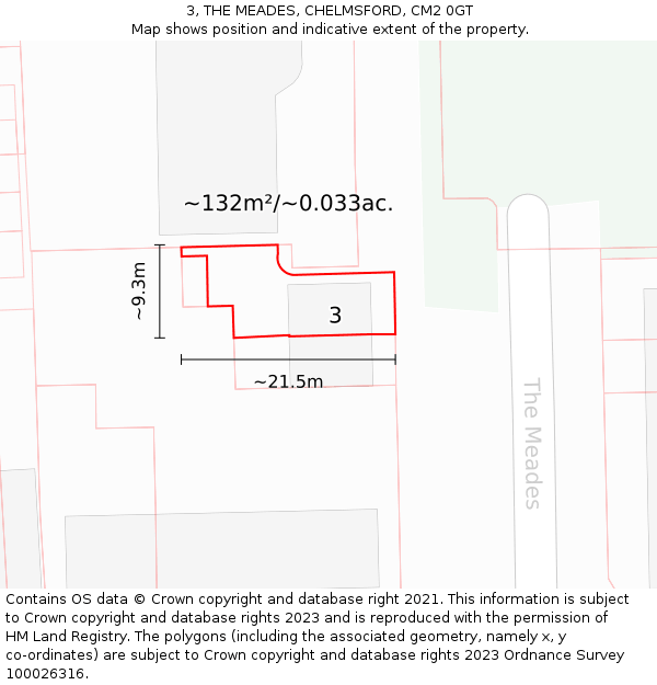 3, THE MEADES, CHELMSFORD, CM2 0GT: Plot and title map