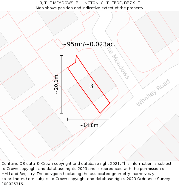 3, THE MEADOWS, BILLINGTON, CLITHEROE, BB7 9LE: Plot and title map
