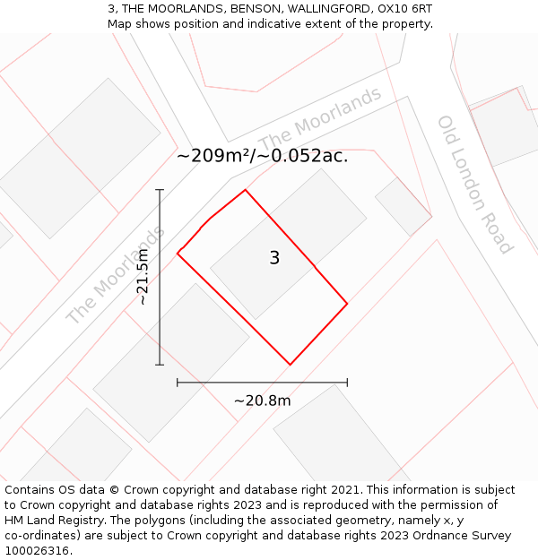 3, THE MOORLANDS, BENSON, WALLINGFORD, OX10 6RT: Plot and title map