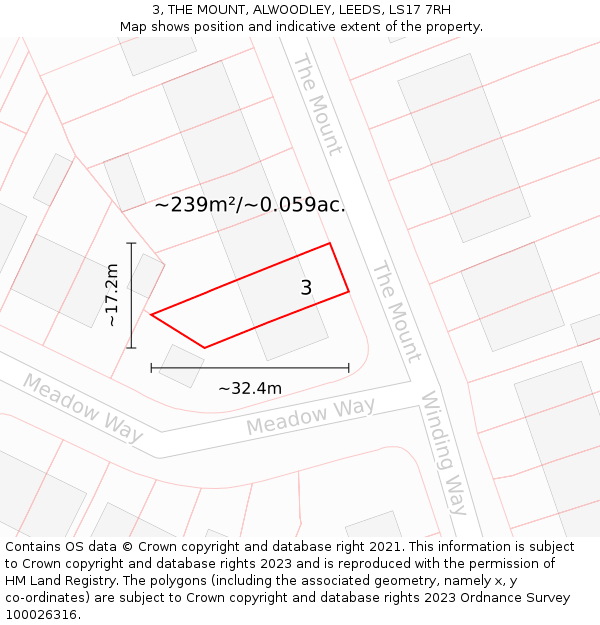 3, THE MOUNT, ALWOODLEY, LEEDS, LS17 7RH: Plot and title map