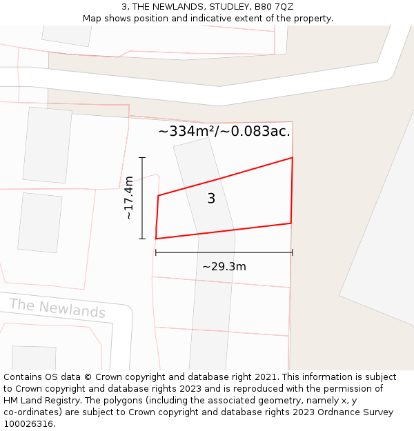 3, THE NEWLANDS, STUDLEY, B80 7QZ: Plot and title map