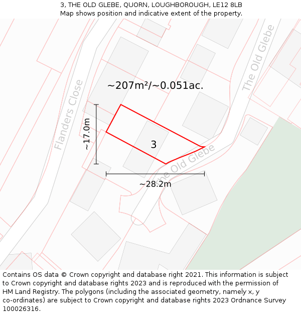 3, THE OLD GLEBE, QUORN, LOUGHBOROUGH, LE12 8LB: Plot and title map