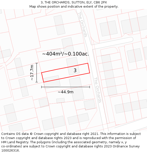 3, THE ORCHARDS, SUTTON, ELY, CB6 2PX: Plot and title map