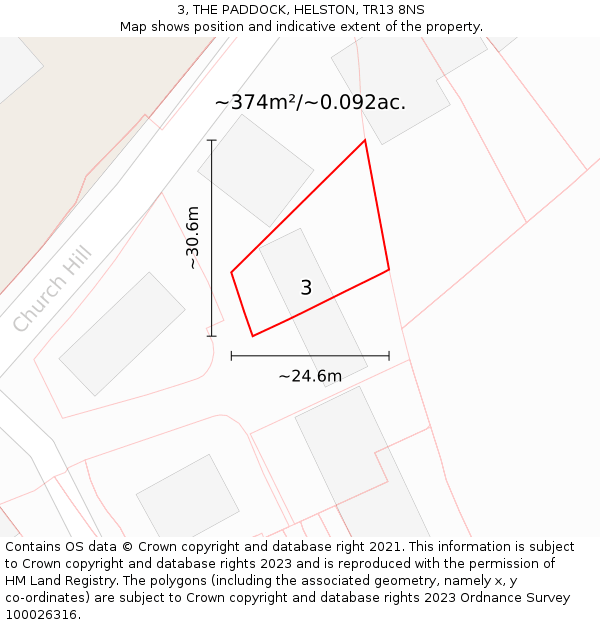 3, THE PADDOCK, HELSTON, TR13 8NS: Plot and title map