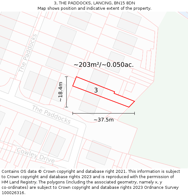 3, THE PADDOCKS, LANCING, BN15 8DN: Plot and title map