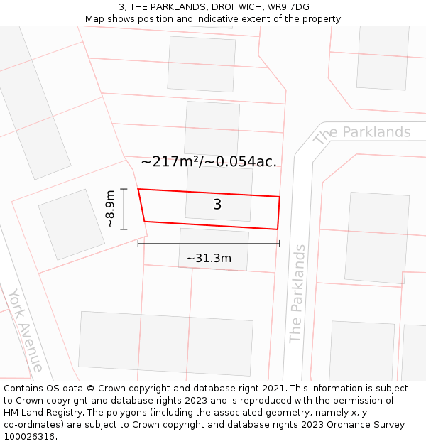 3, THE PARKLANDS, DROITWICH, WR9 7DG: Plot and title map