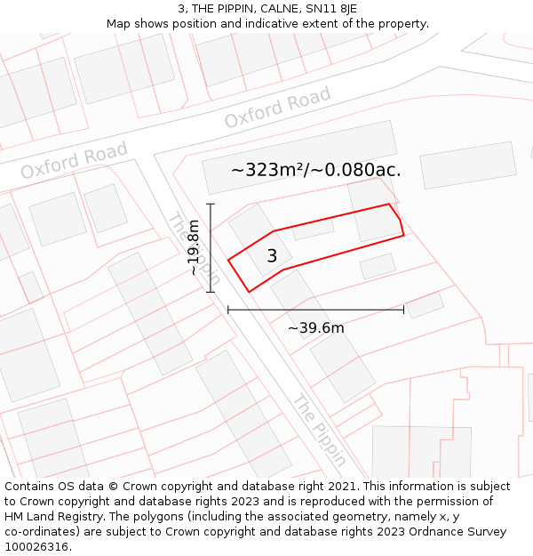3, THE PIPPIN, CALNE, SN11 8JE: Plot and title map