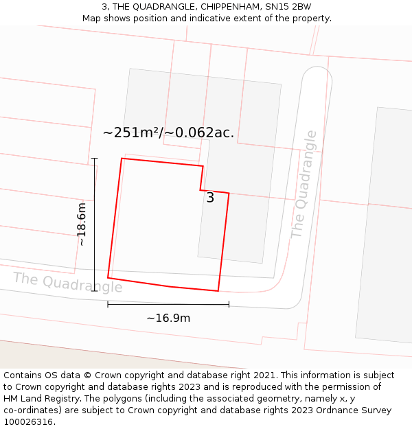3, THE QUADRANGLE, CHIPPENHAM, SN15 2BW: Plot and title map