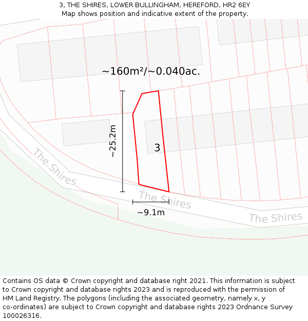 3, THE SHIRES, LOWER BULLINGHAM, HEREFORD, HR2 6EY: Plot and title map