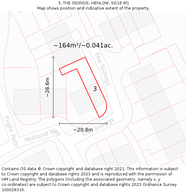 3, THE SIDINGS, HENLOW, SG16 6FJ: Plot and title map