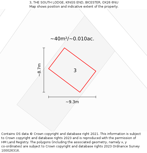 3, THE SOUTH LODGE, KINGS END, BICESTER, OX26 6NU: Plot and title map