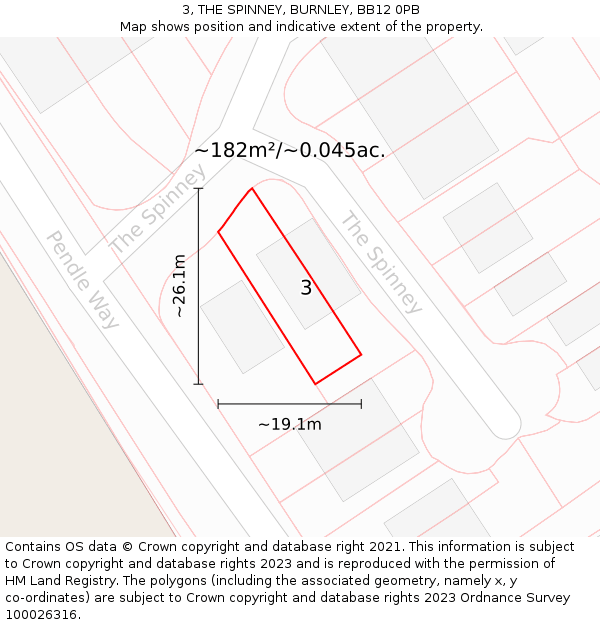 3, THE SPINNEY, BURNLEY, BB12 0PB: Plot and title map
