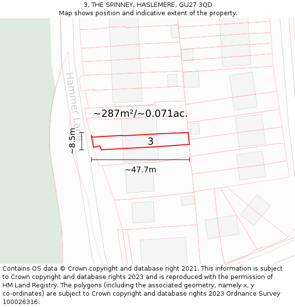 3, THE SPINNEY, HASLEMERE, GU27 3QD: Plot and title map
