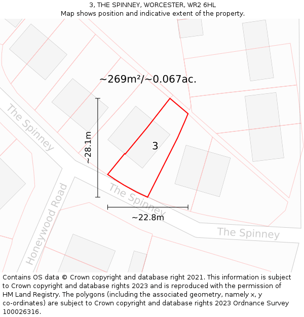 3, THE SPINNEY, WORCESTER, WR2 6HL: Plot and title map