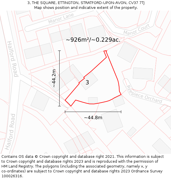 3, THE SQUARE, ETTINGTON, STRATFORD-UPON-AVON, CV37 7TJ: Plot and title map