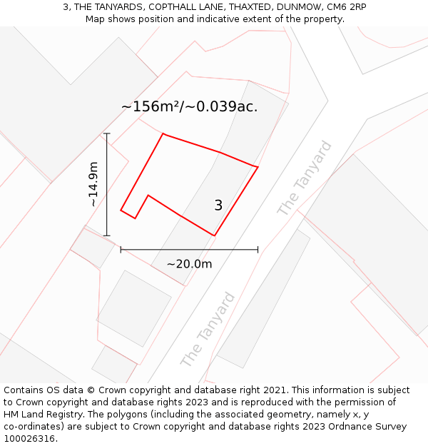 3, THE TANYARDS, COPTHALL LANE, THAXTED, DUNMOW, CM6 2RP: Plot and title map