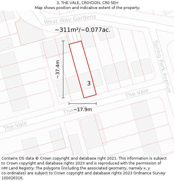 3, THE VALE, CROYDON, CR0 5EH: Plot and title map