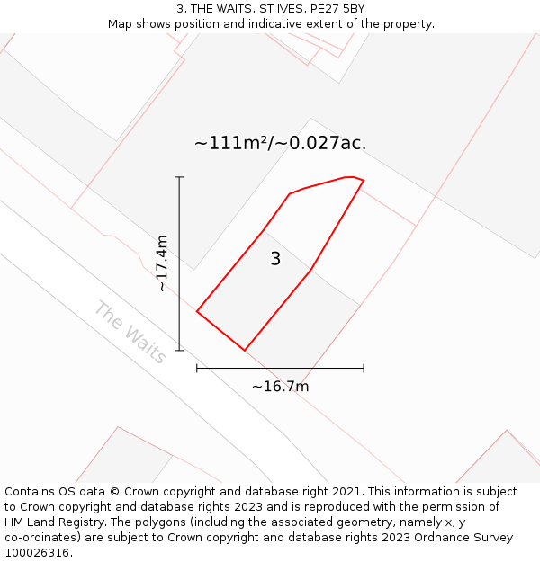 3, THE WAITS, ST IVES, PE27 5BY: Plot and title map